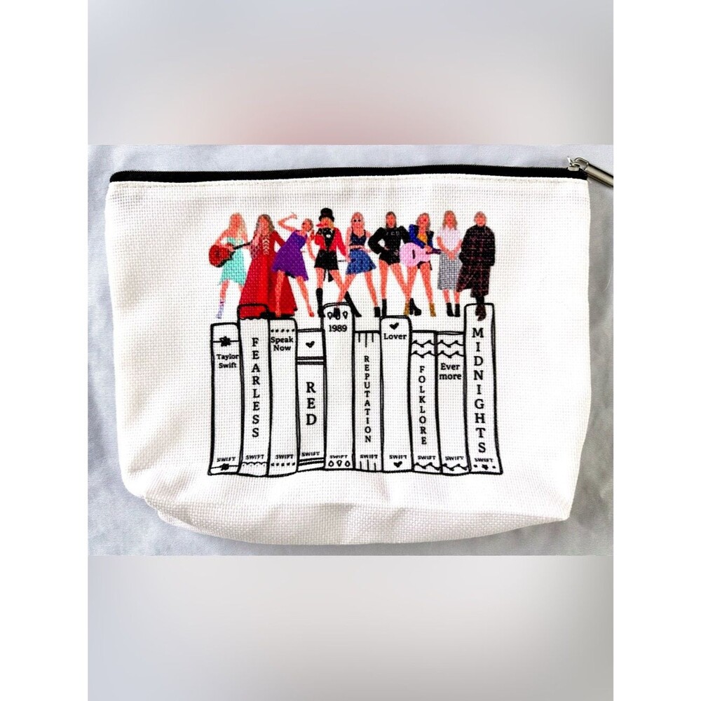 Taylor Swift Inspired Eras Books Graphic Zipper Pouch 10” x 7.5” Cosmetic Bag
